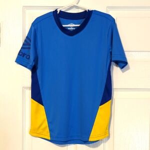 Umbro Blue and Yellow Athletic Soccer Shirt NWOT Boys Size Small